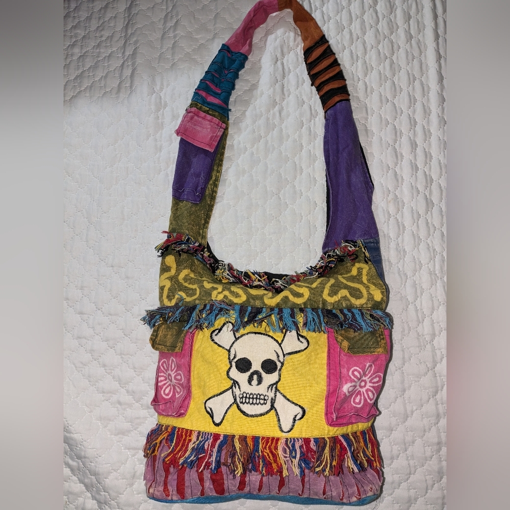 Colorful Skull Embroidered Women's Bag